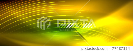 Neon glowing lines, magic energy and light motion background. Vector wallpaper template Neon glowing lines, magic energy and light motion background. Vector wallpaper template 77487354