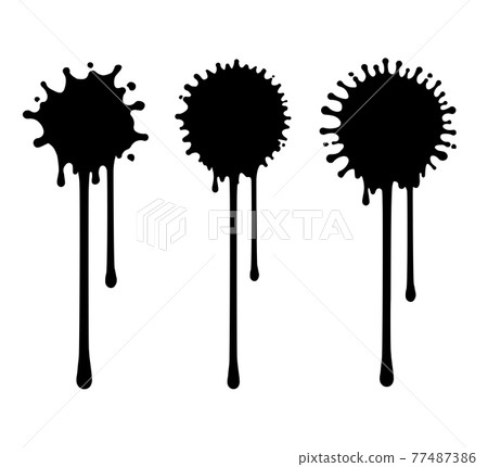 墨水/液體/血濺/濺/濺剪影圖案矢量插圖集（滴） 77487386