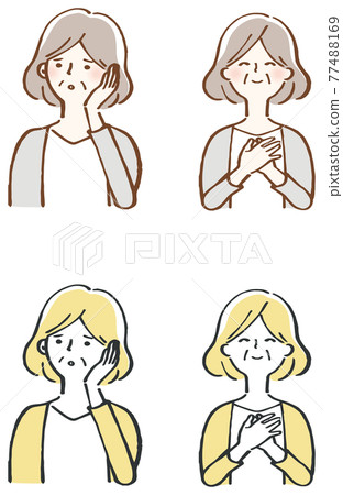 麻煩愉快的中部年邁的婦女集合例證 麻煩愉快的中部年邁的婦女集合例證 77488169