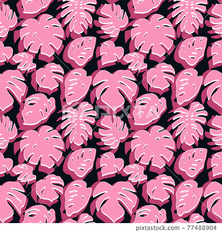 Seamless pattern with pink tropical leaves on... - Stock Illustration ...