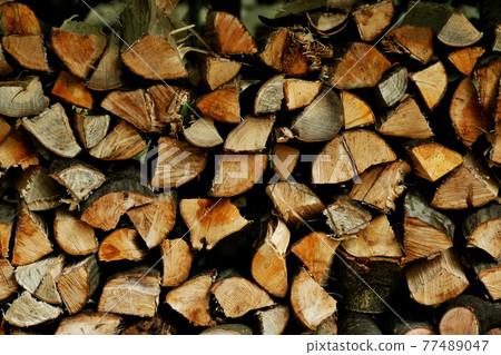 Stacked firewood Stacked firewood 77489047