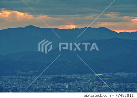 Kyoto sunset and townscape seen from Mt. Kyoto sunset and townscape seen from Mt. 77492811