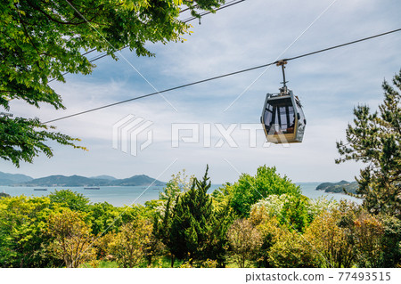 Jasan Park cable car and sea view in Yeosu, Korea 77493515