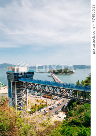 Panoramic view of Yeosu port and Odongdo Island and sea from Jasan Park in Yeosu, Korea 77493518