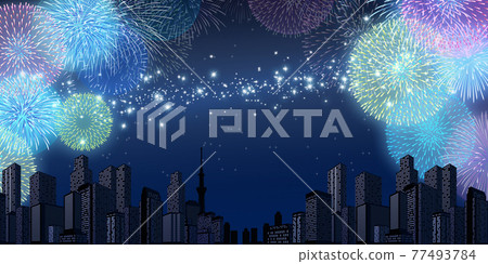 Fireworks display cityscape background material Fireworks display cityscape background material 77493784