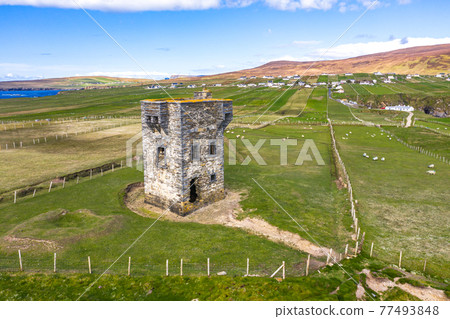 Aerial view of the Napoleonic Signal Tower in Malin Beg - County Donegal, Ireland Aerial view of the Napoleonic Signal Tower in Malin Beg - County Donegal, Ireland 77493848