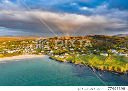 Aerial view of Narin Strand by Portnoo in County Donegal - Ireland 77493896