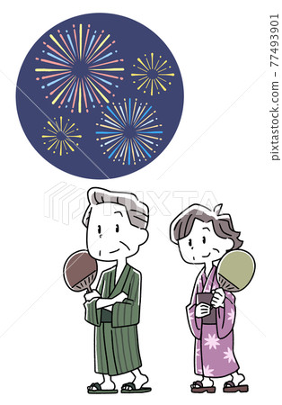 一對老夫婦去看煙花表演的插圖 77493901