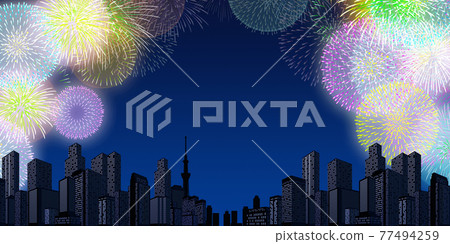 Fireworks display cityscape background material Fireworks display cityscape background material 77494259