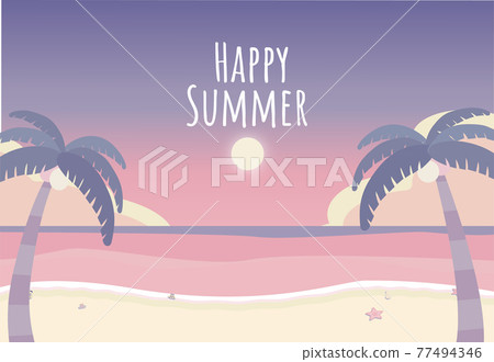 Summer morning seaside sunrise picture postcard summer greeting vector illustration refill 3mm 77494346
