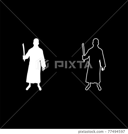Man with sword machete Cold weapons in hand  77494597