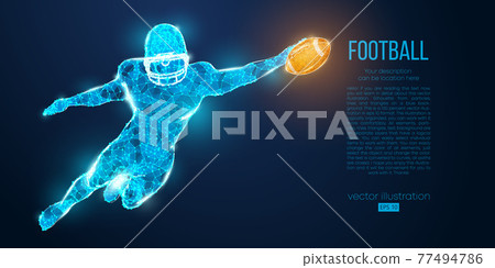 Abstract football player from particles, lines and triangles on blue background. Rugby. American footballer. All elements on a separate layers, color can be changed to any other in one click. Vector Abstract football player from particles, lines and triangles on blue background. Rugby. American footballer. All elements on a separate layers, color can be changed to any other in one click. Vector 77494786