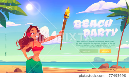Beach party banner with woman and sea Beach party banner with woman and sea 77495698