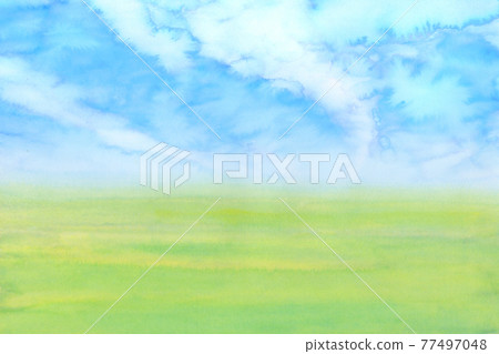 綠色草地和藍天水彩 77497048