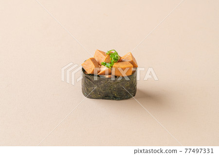 Ankimo sushi, monkfish liver on sushi rice 77497331