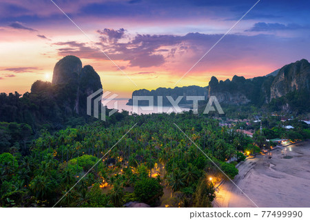 Railay viewpoint at sunset in Krabi, Thailand. 77499990