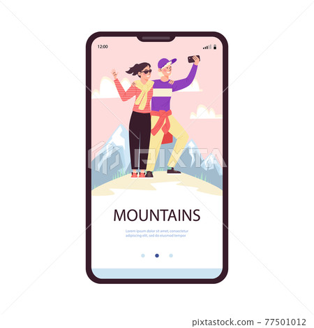 Mountaineering sport activity onboarding page, flat vector illustration. Mountaineering sport activity onboarding page, flat vector illustration. 77501012