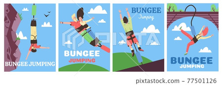 Set of banners or posters for bungee jumps promotion, flat vector illustration. 77501126