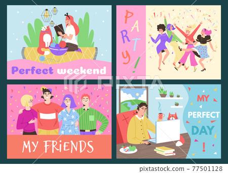 People rest alone and with friends flat vector illustration isolated. People rest alone and with friends flat vector illustration isolated. 77501128