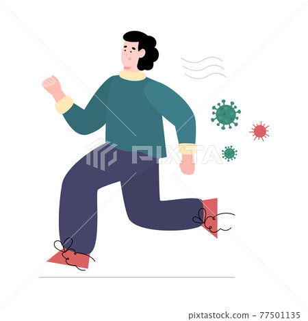 Man in panic afraid of germs and viruses, cartoon vector illustration isolated. 77501135