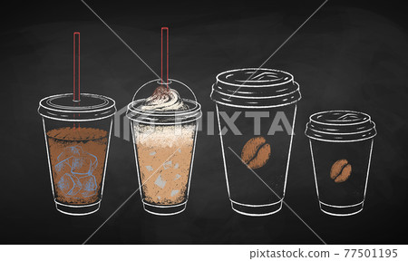 Chalked collection of coffee cups Chalked collection of coffee cups 77501195