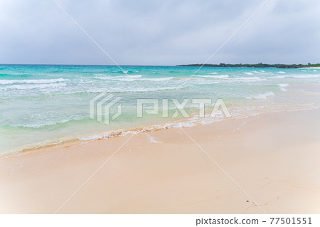 Summer blue sea, clear beach and white sand beach landscape Summer blue sea, clear beach and white sand beach landscape 77501551