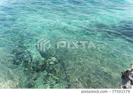 夏日碧海、清澈沙灘和白沙灘景觀 77501579