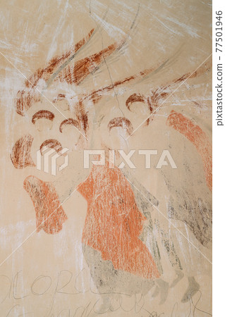 Ancient Frescoes In Walls Of Caves Of David Gareja Monastery Complex. Davit Gareji Monastery Is Located Is Southeast Of Tbilisi, In Historical Region Sagarejo. It Was Founded In 6th Century Ancient Frescoes In Walls Of Caves Of David Gareja Monastery Complex. Davit Gareji Monastery Is Located Is Southeast Of Tbilisi, In Historical Region Sagarejo. It Was Founded In 6th Century 77501946