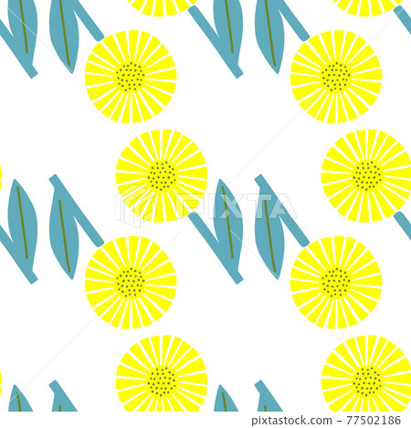 Isolated seamless pattern with bright geometric flowers shapes. White background. Bloom nature print. Isolated seamless pattern with bright geometric flowers shapes. White background. Bloom nature print. 77502186