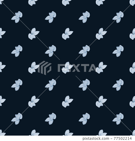Contrast seamless pattern with blue little orchid flower elements. Dark background. 77502214