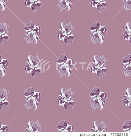 Pale tones seamless pattern in purple colors with outline vintage flower bud silhouettes. Floral backdrop. Pale tones seamless pattern in purple colors with outline vintage flower bud silhouettes. Floral backdrop. 77502216