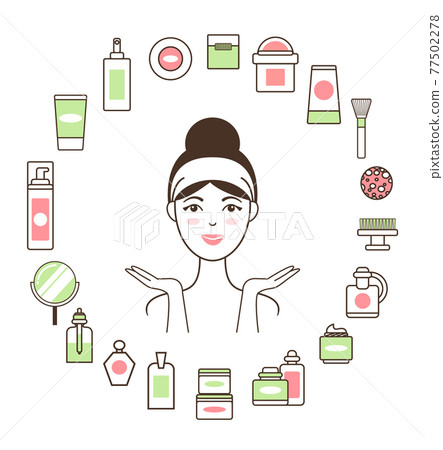 Woman in Headband inside Circle of Cosmetic Means 77502278