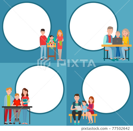 Four Color Posters with Parents and their Children - Stock Illustration ...