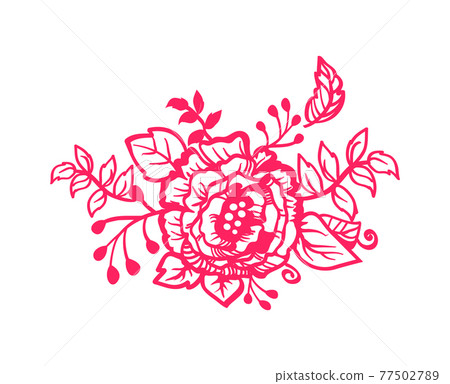 Blooming Flower Element with Leaves and Berries Blooming Flower Element with Leaves and Berries 77502789