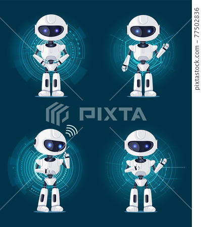 Four Robots Isolated on Futurisctic Interfaces 77502836