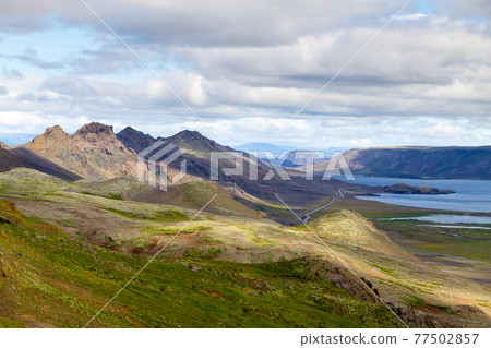 Seltun area aerial landscape, south Iceland panorama. 77502857