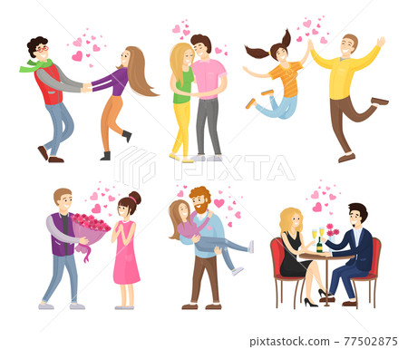Man Holding Woman by Hands, Merrily Jumping Set Man Holding Woman by Hands, Merrily Jumping Set 77502875