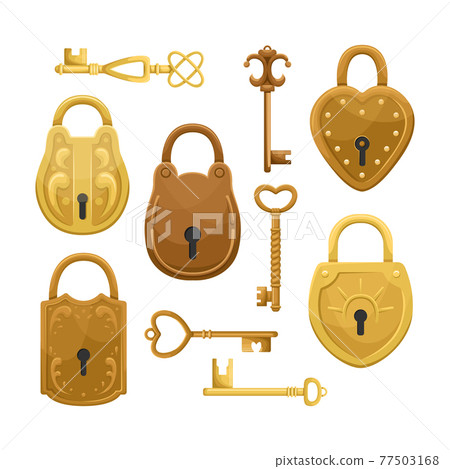 Vector set with retro keys and locks. - Stock Illustration [77503168 ...