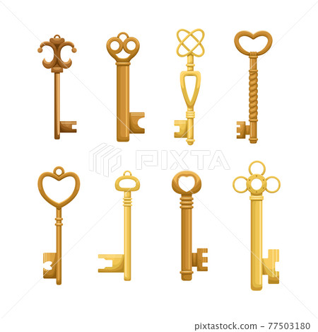 Vector set of retro keys in flat style. Vector set of retro keys in flat style. 77503180