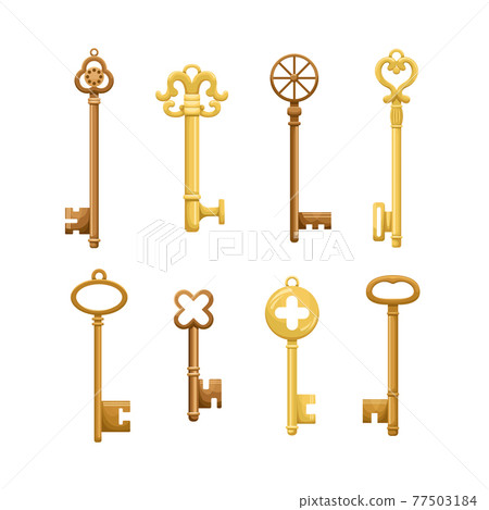 Vector set of retro keys in flat style. Vector set of retro keys in flat style. 77503184