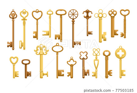 Vector set of retro keys in flat style. Vector set of retro keys in flat style. 77503185