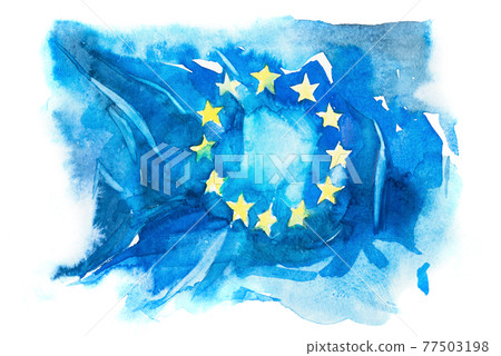 Europe, European Union flag. Hand drawn watercolor illustration. 77503198