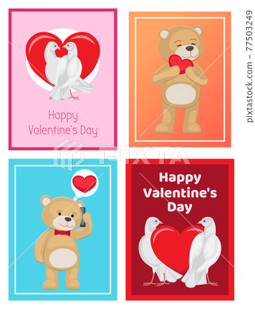 Cute Soft Toy Bears and White Doves in Love Set 77503249