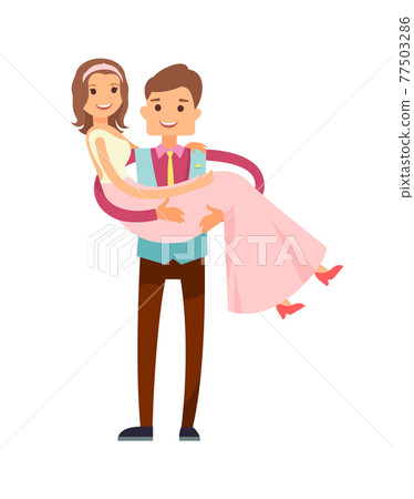 Groom Carrying Bride Poster Vector Illustration 77503286