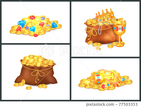 Gold Coins and Precious Treasures in Old Bags Gold Coins and Precious Treasures in Old Bags 77503353