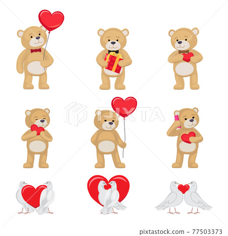 Cute Soft Toy Bears and White Doves in Love Set Cute Soft Toy Bears and White Doves in Love Set 77503373