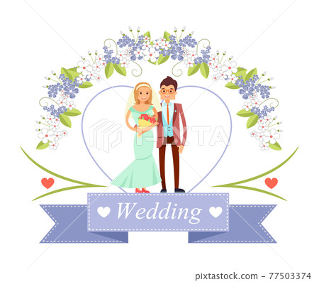 Wedding Bride and Groom Poster Vector Illustration Wedding Bride and Groom Poster Vector Illustration 77503374