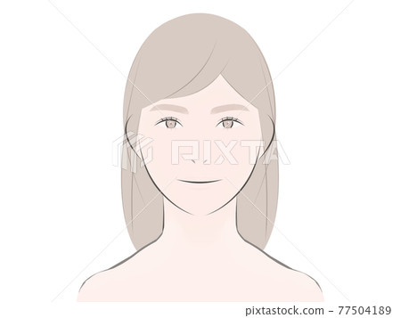 A woman with raised shoulders and a short neck 77504189