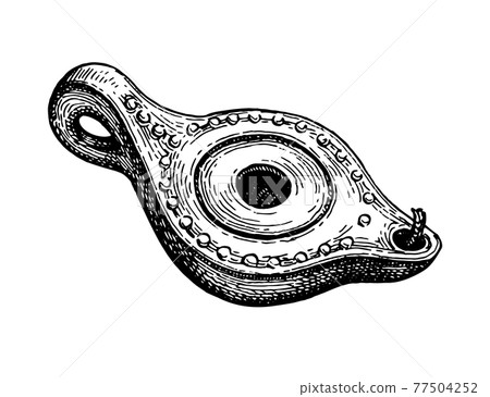 Antique clay oil lamp. 77504252