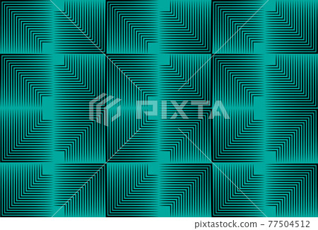 Seamless psychedelic geometric background, half tone pattern, gradient of squares with linear shapes, aqua green modern template 77504512